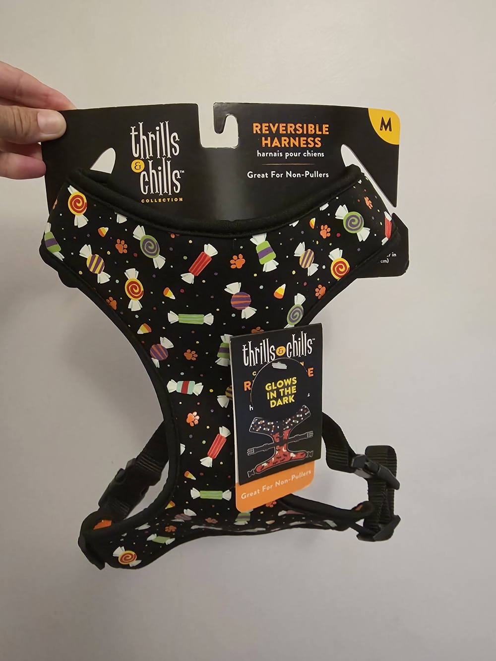 Thrills Candy Print Reversible Dog Harness in Black